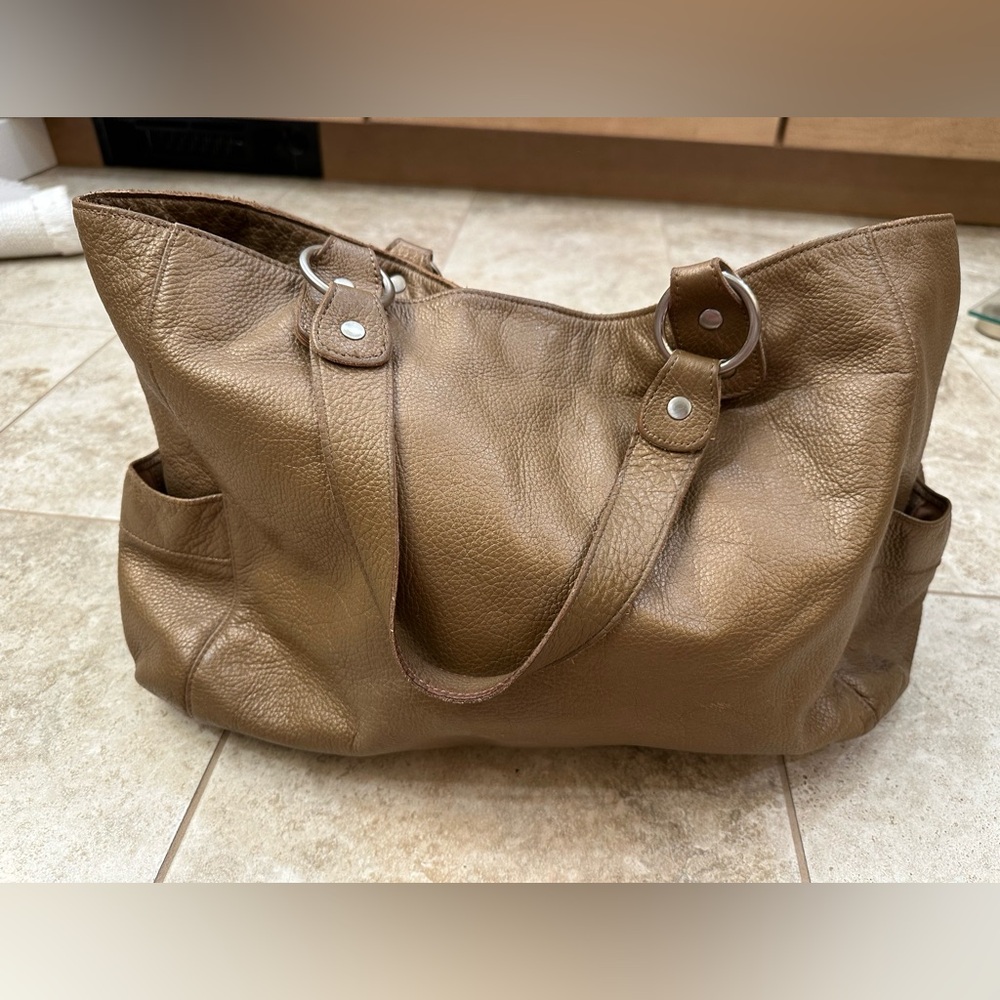 Garnet Hill pebbled  Tan Leather boho  Tote Bag